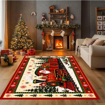 Santa Train Christmas Rug, Festive Winter Decor