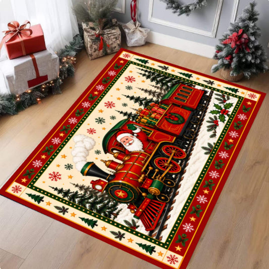 Santa Train Christmas Rug, washable non-slip Christmas area rug