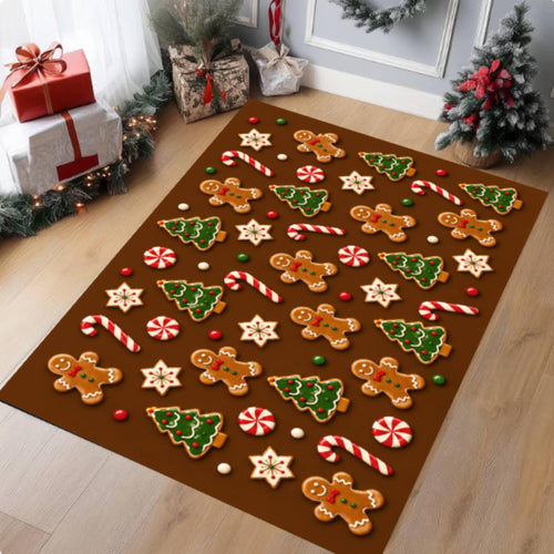 Gingerbread Christmas Cookie Rug, washable non-slip Christmas area rug