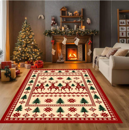 Reindeer Christmas Rug, Nordic Holiday Decor