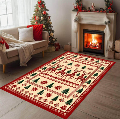Reindeer Christmas Rug, Nordic Holiday Decor