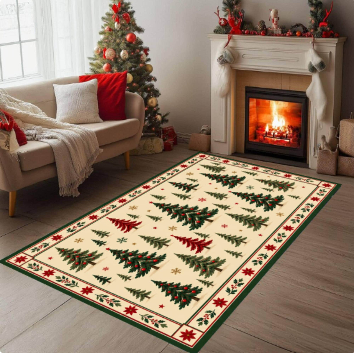Christmas Tree Area Rug, Farmhouse Nordic Decor