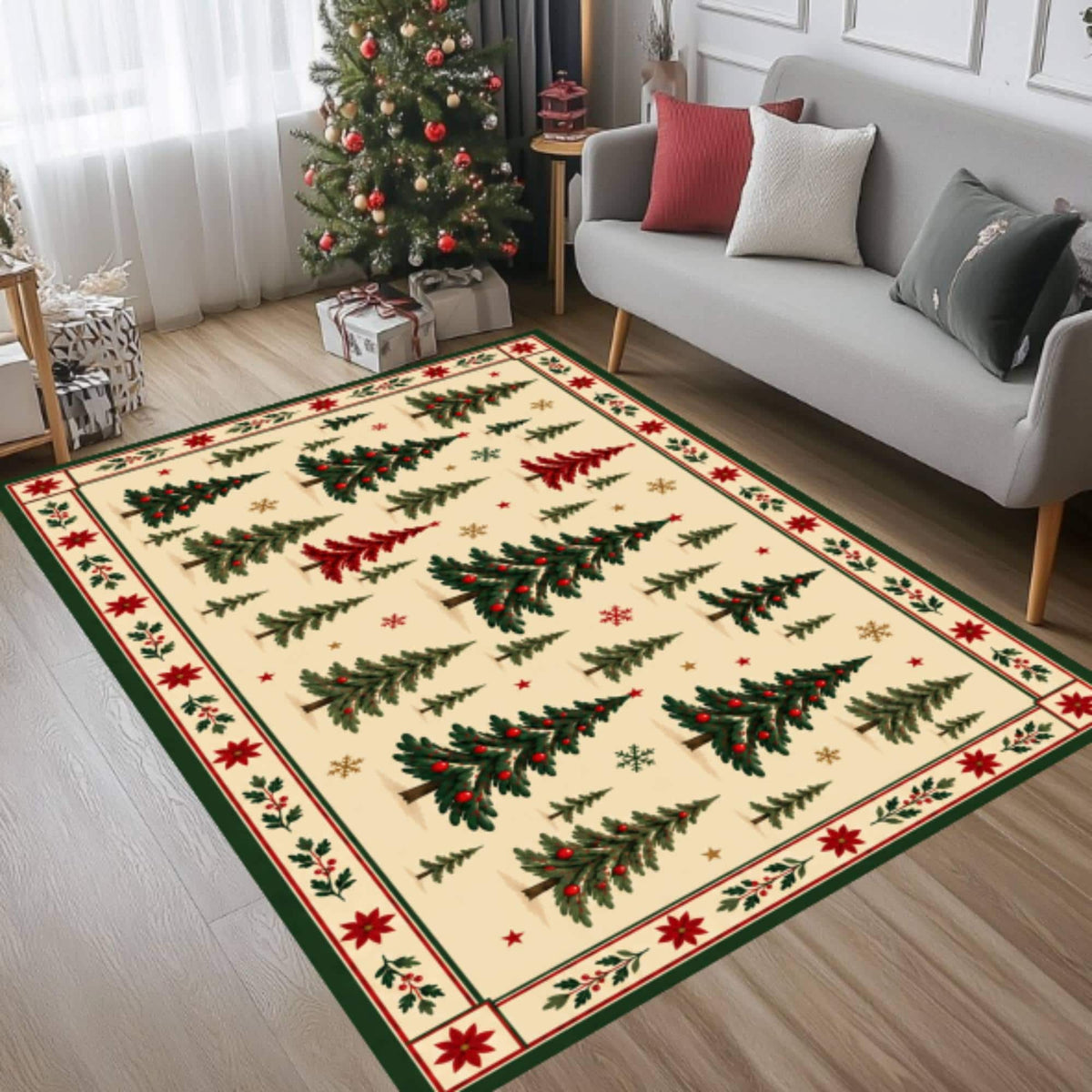 Christmas Tree Area Rug, Farmhouse Nordic Decor