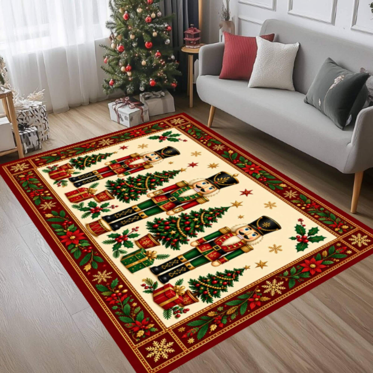 Nutcracker Christmas Rug, Traditional Holiday Decor