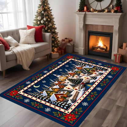 Christmas Village Rug, Farmhouse Living Room Carpet