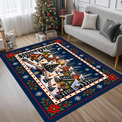 Christmas Village Rug, Farmhouse Living Room Carpet