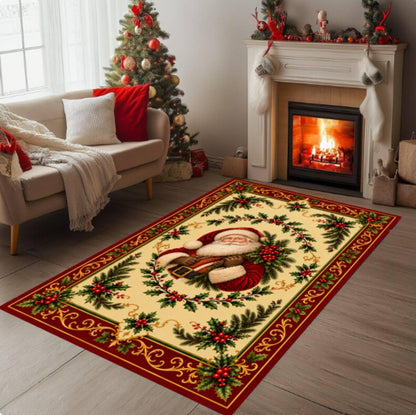 Santa Claus Christmas Rug, Vintage Holiday Area Rug