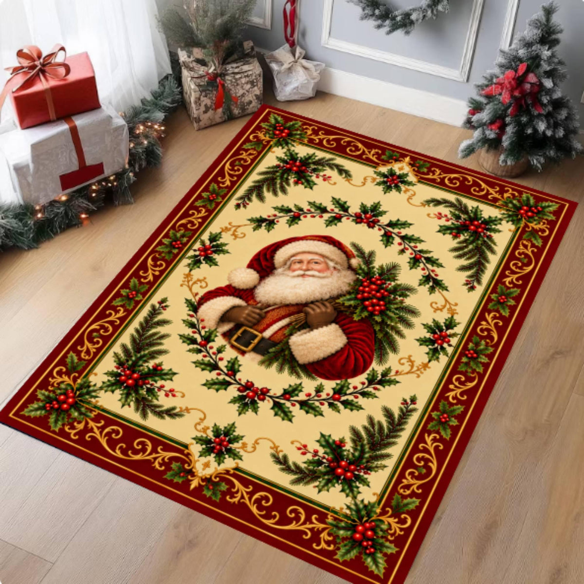 Santa Claus Christmas Rug, washable non-slip Christmas area rug