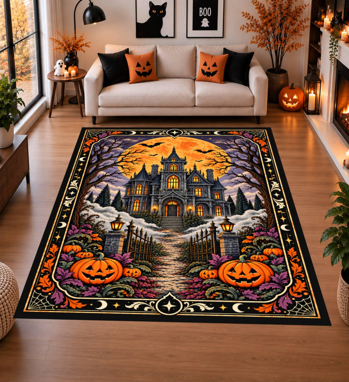 Haunted House Halloween Rug