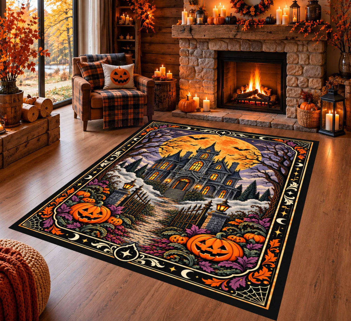 Haunted House Halloween Rug