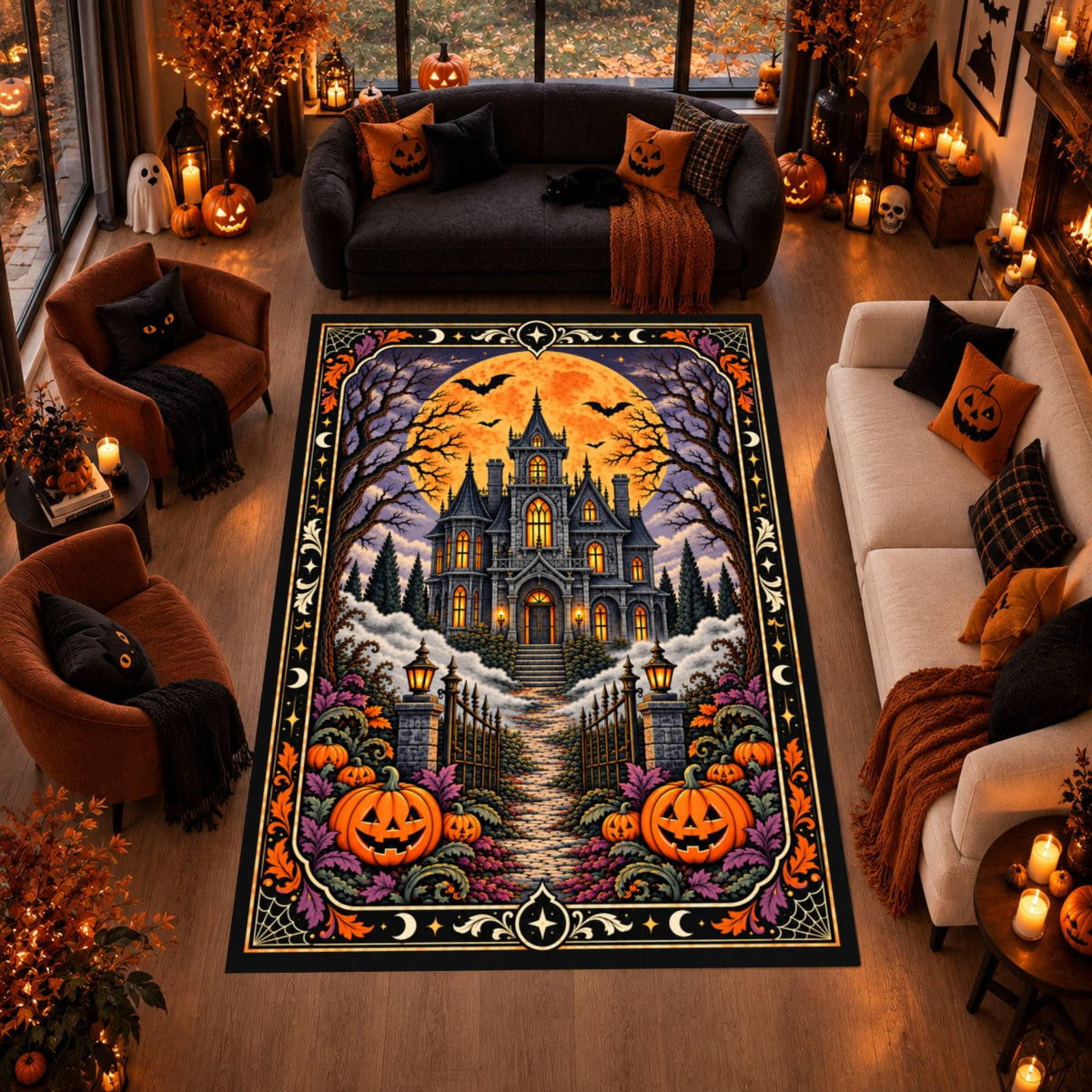 Haunted House Halloween Rug