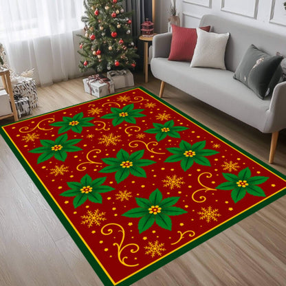 Christmas Poinsettia Area Rug, Holiday Carpet (Red Green Floral)