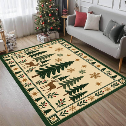 Christmas Deer Tree Rug, Rustic Farmhouse Decor