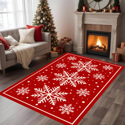 Red White Snowflake Christmas Area Rug