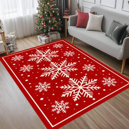 Red White Snowflake Christmas Area Rug