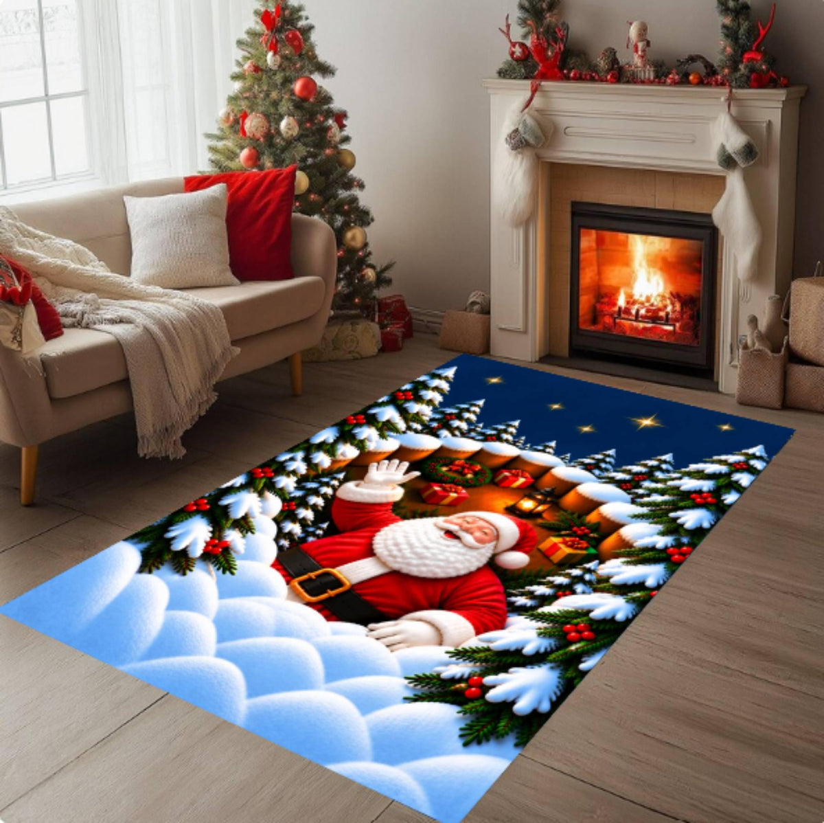 3D Santa Christmas Rug, Holiday Decor