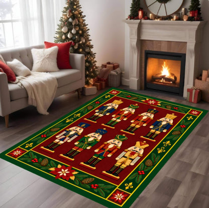 Nutcracker Christmas Rug, Festive Red Green Holiday Carpet