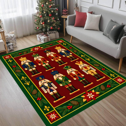 Nutcracker Christmas Rug, Festive Red Green Holiday Carpet