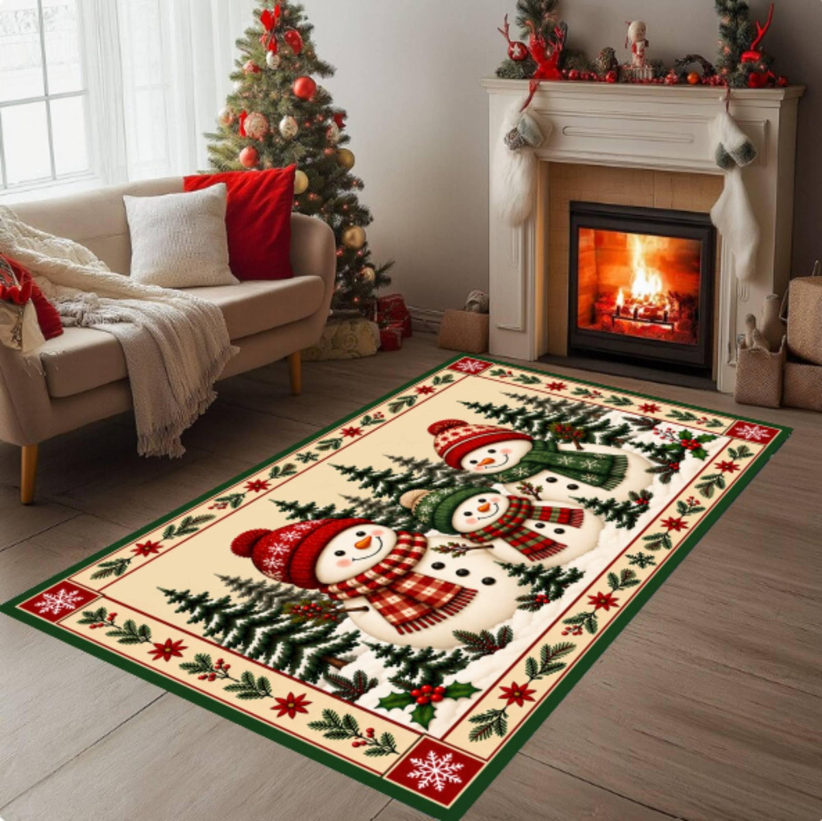 Festive Snowman Christmas Rug, Farmhouse Decor