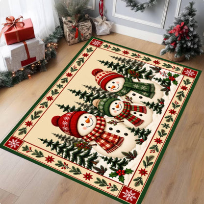 Festive Snowman Christmas Rug, washable non-slip Christmas area rug