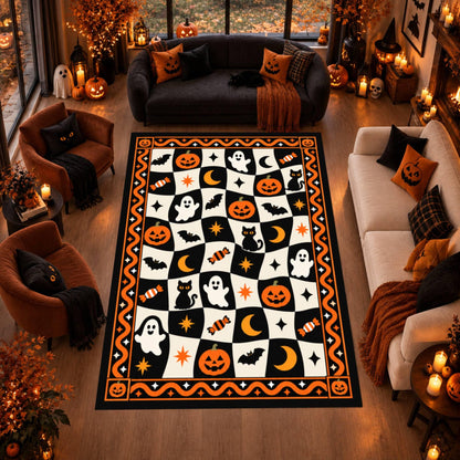 Retro Halloween Checkerboard Rug