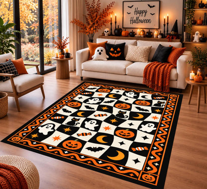 Retro Halloween Checkerboard Rug