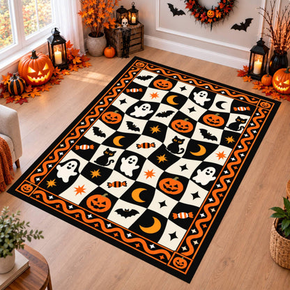 Retro Halloween Checkerboard Rug