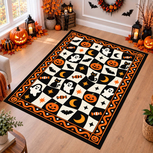 Retro Halloween Checkerboard Rug