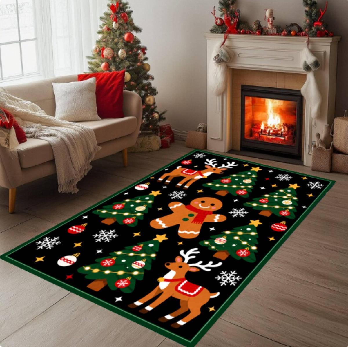 Gingerbread Reindeer Christmas Rug (Kids Room Decor)