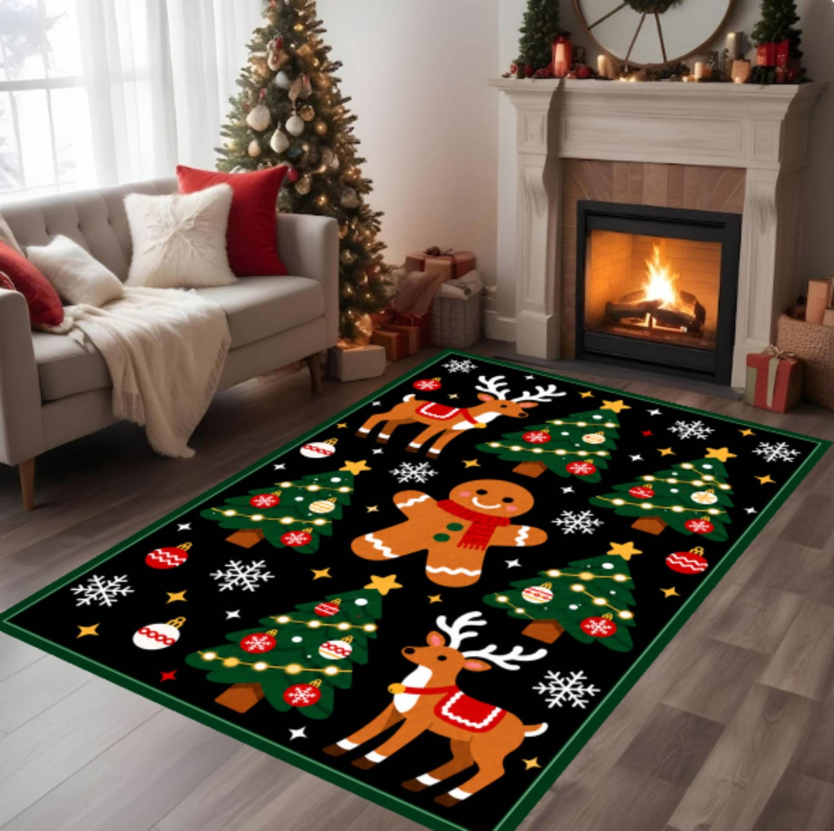 Gingerbread Reindeer Christmas Rug (Kids Room Decor)