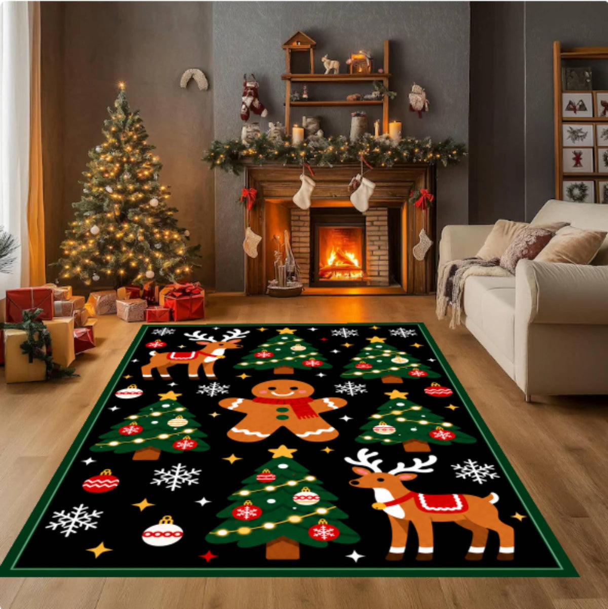 Gingerbread Reindeer Christmas Rug (Kids Room Decor)