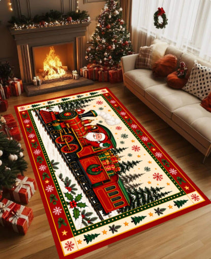Santa Train Christmas Rug, Festive Winter Decor