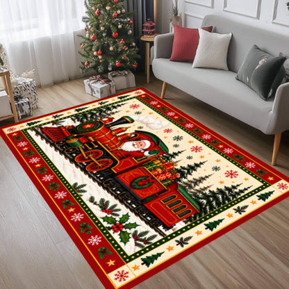 Santa Train Christmas Rug, Festive Winter Decor