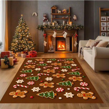 Gingerbread Christmas Cookie and Candy Cane Holiday Carpet