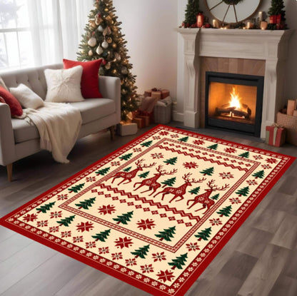 Reindeer Christmas Rug, Nordic Holiday Decor