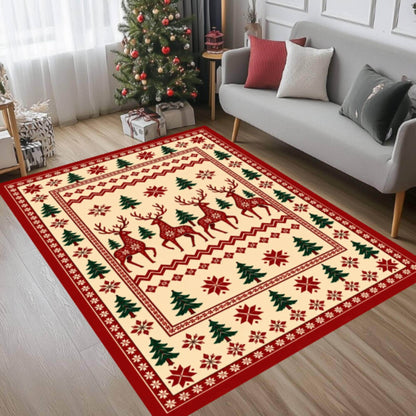 Reindeer Christmas Rug, Nordic Holiday Decor