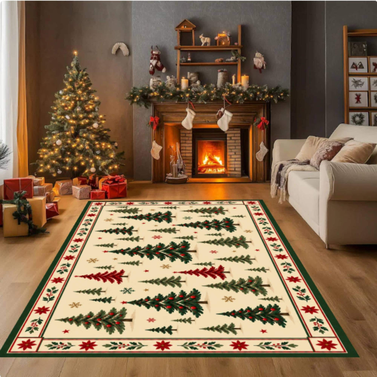 Christmas Tree Area Rug, Farmhouse Nordic Decor