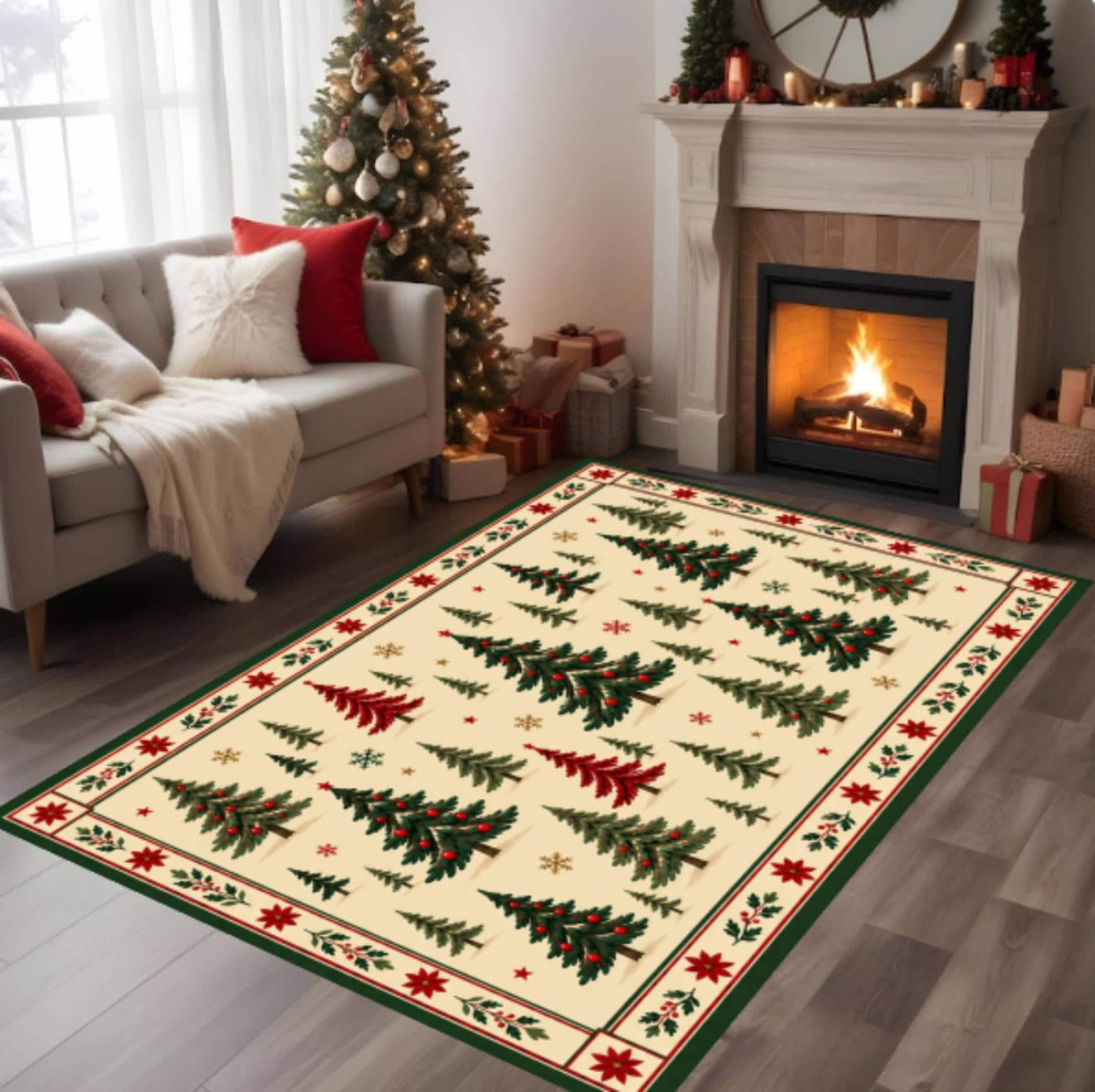 Christmas Tree Area Rug, Farmhouse Nordic Decor