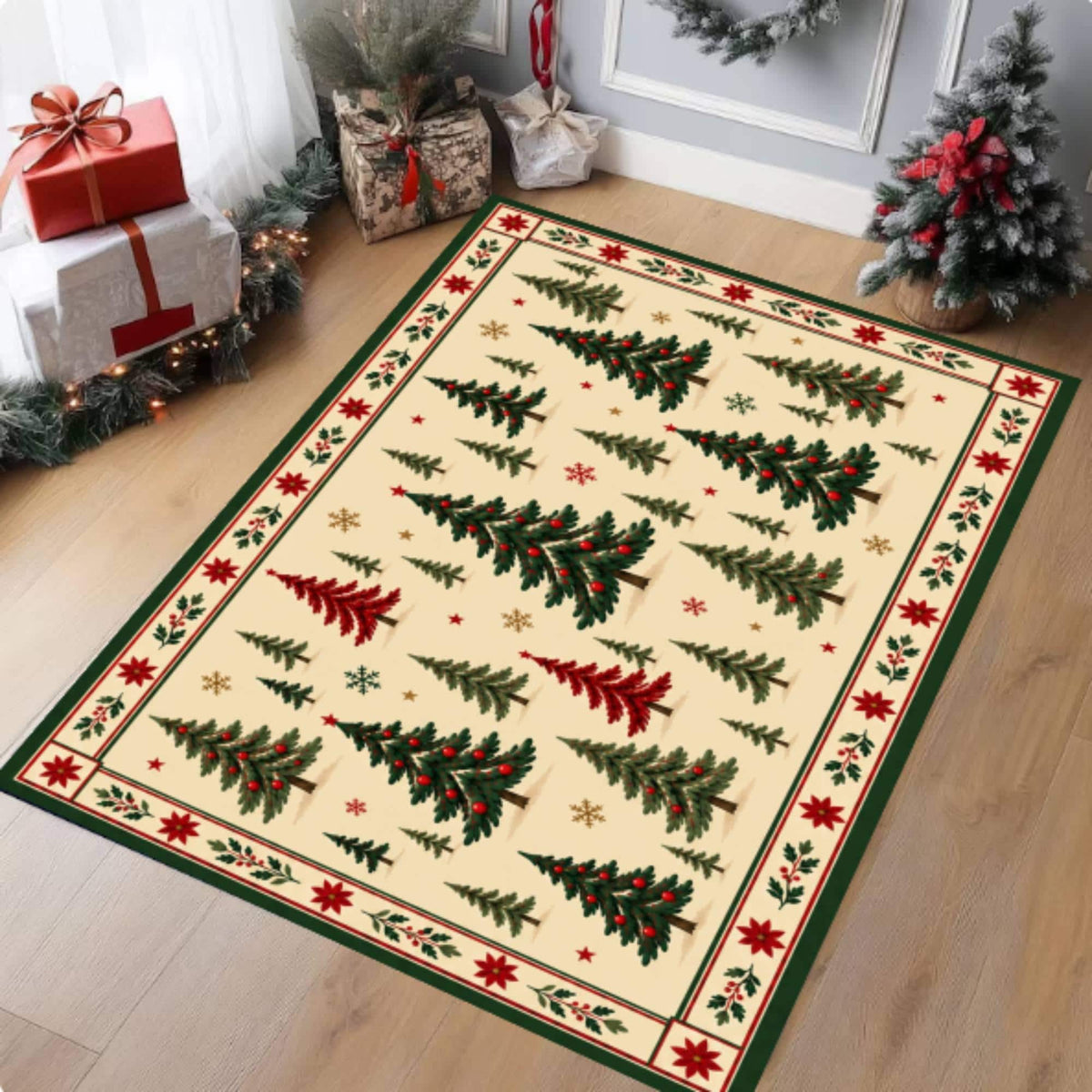 Christmas Tree Area Rug, washable non-slip Christmas area rug