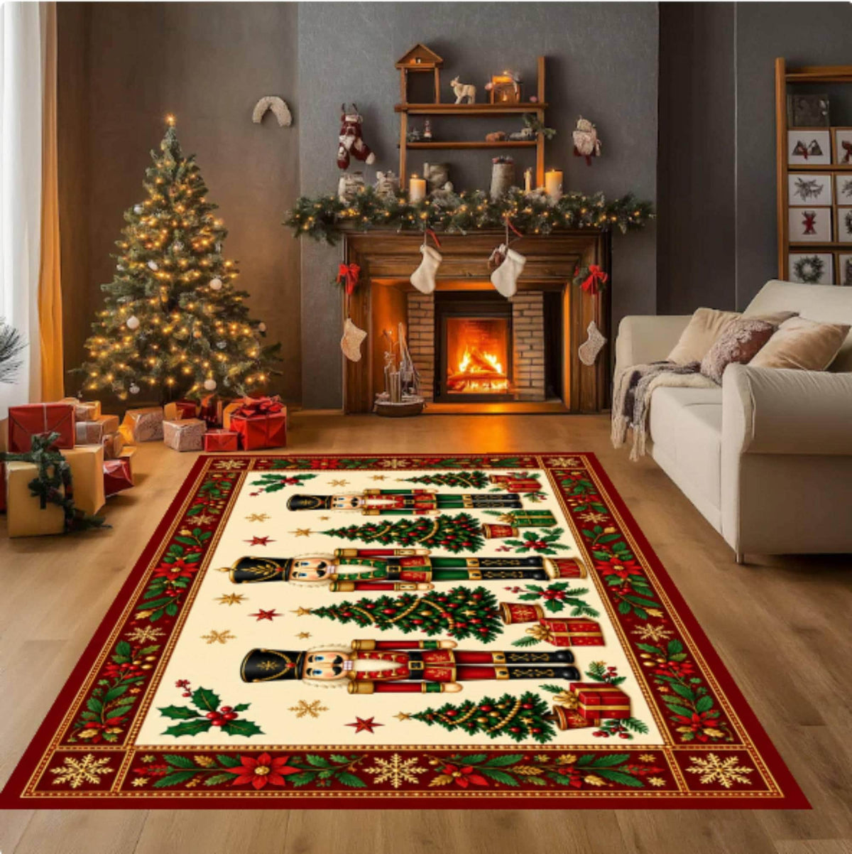 Nutcracker Christmas Rug, Traditional Holiday Decor