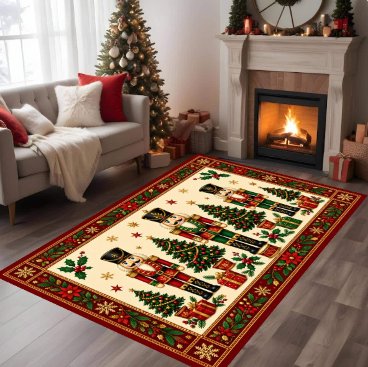 Nutcracker Christmas Rug, Traditional Holiday Decor