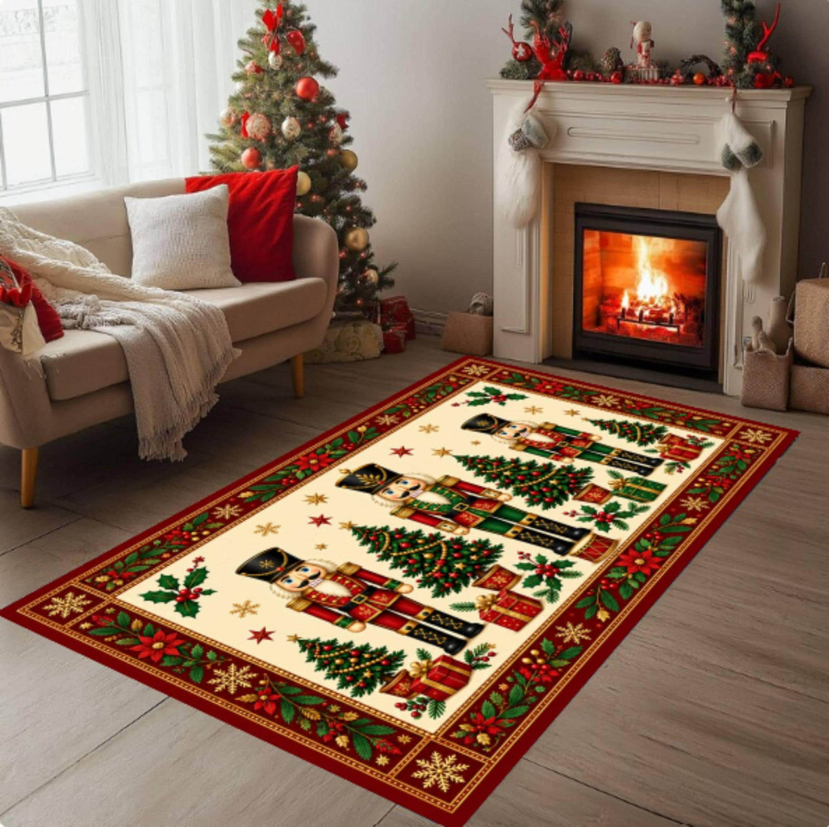 Nutcracker Christmas Rug, Traditional Holiday Decor