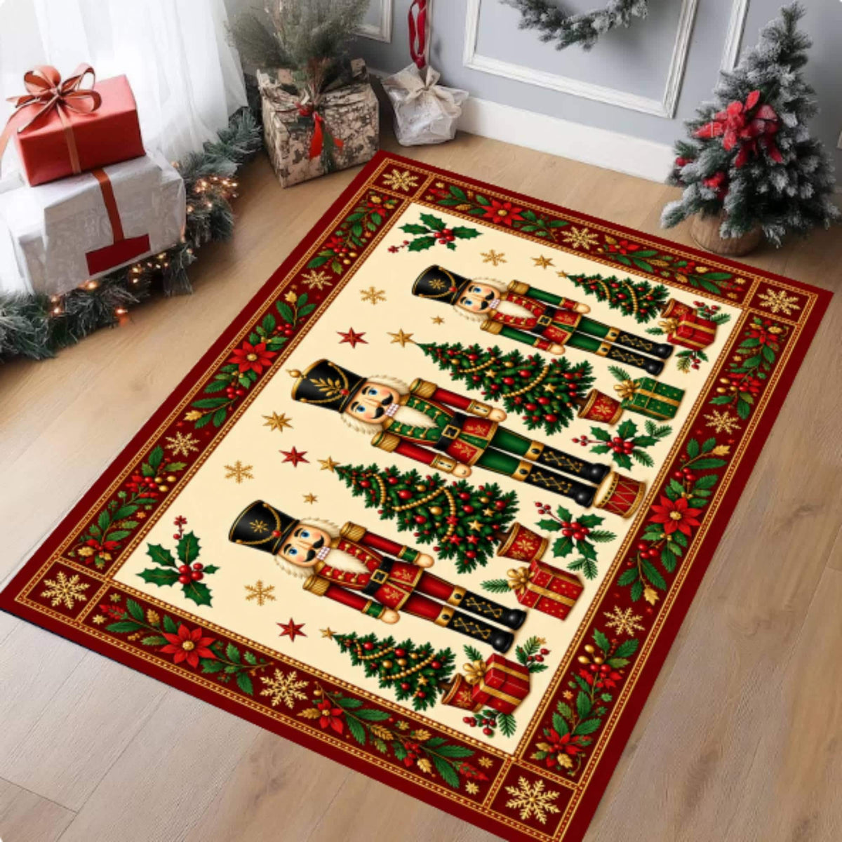 Nutcracker Christmas Rug, washable non-slip Christmas area rug