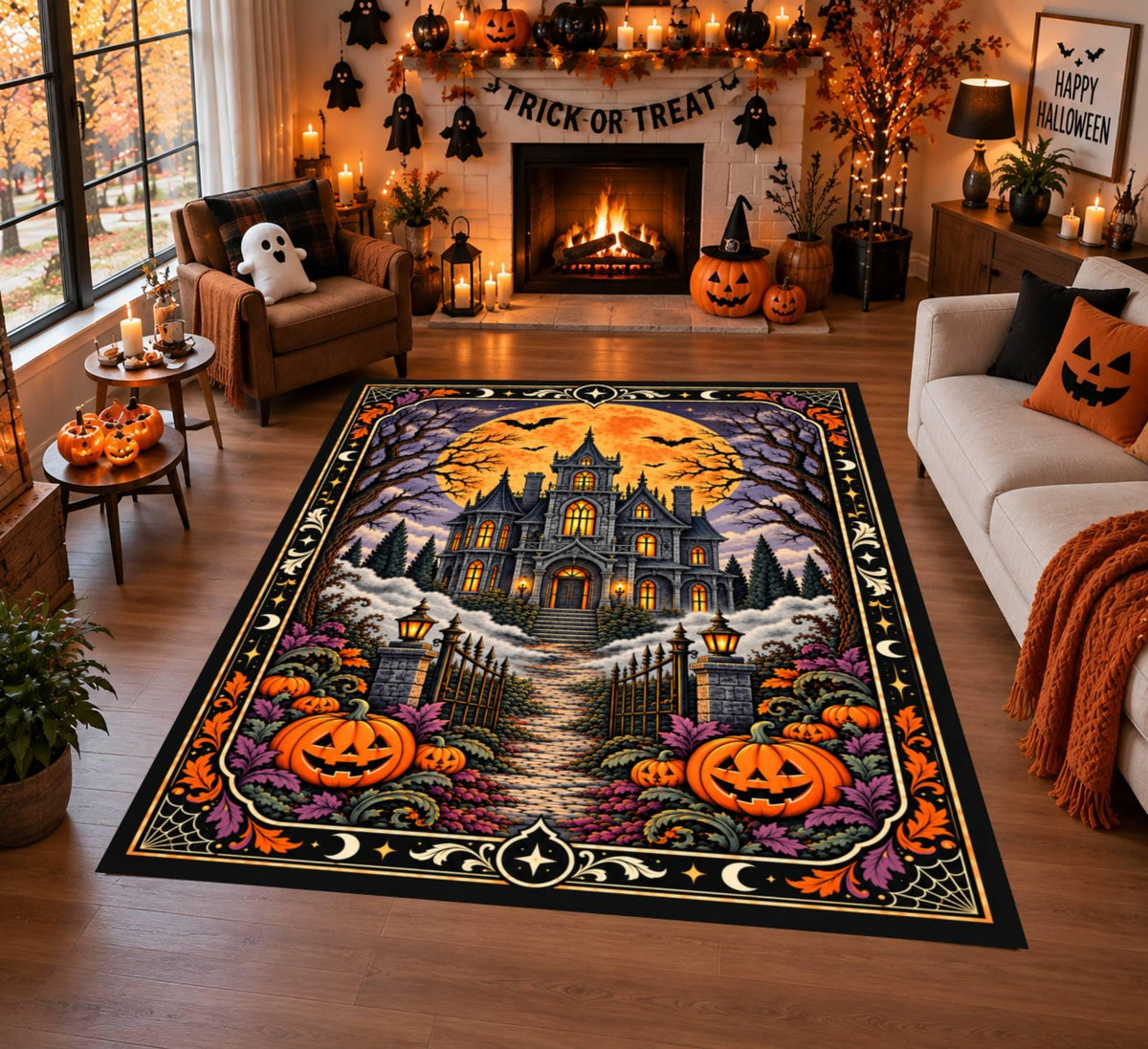 Haunted House Halloween Rug