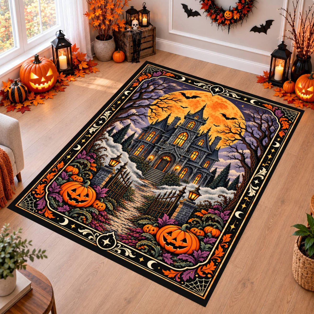 Haunted House Halloween Rug