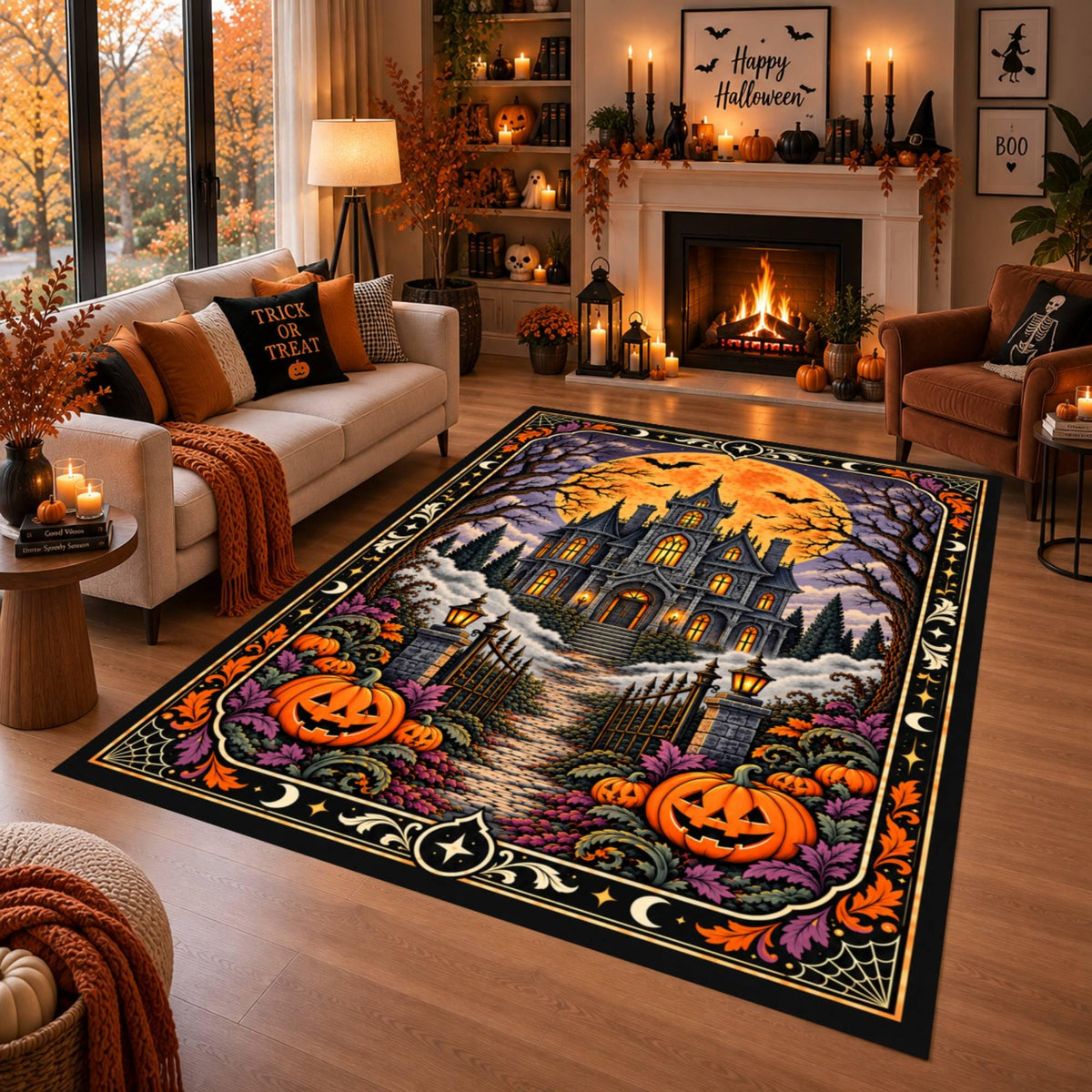 Haunted House Halloween Rug