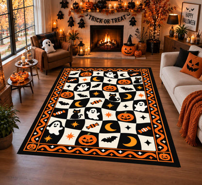 Retro Halloween Checkerboard Rug