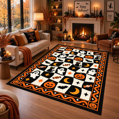 Retro Halloween Checkerboard Rug