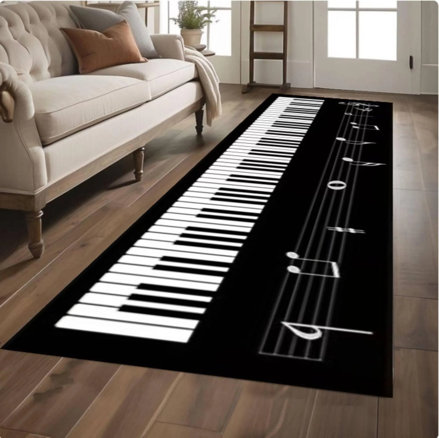 Piano Keyboard Runner Rug, Music Lover Hallway Carpet, Black White Keys Washable Non Slip
