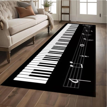 Piano Keyboard Runner Rug, Music Lover Hallway Carpet, Black White Keys Washable Non Slip